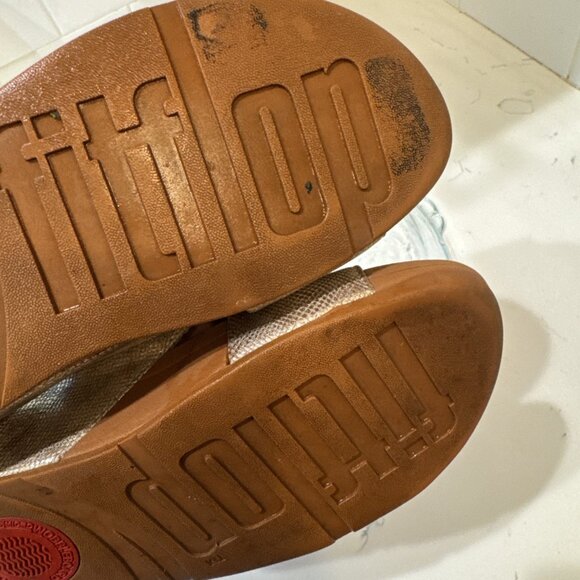 FitFlop Women Lulu Cross Slide Sandals Gold Shimmer Print Shoes Size 5 - Picture 7 of 13